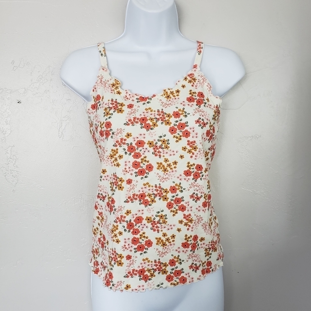 Freshman 1996 NWT Girls XL 16 Spaghetti Strap Tank Top Floral Print Lettuce Hem